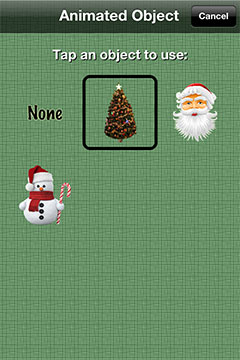 Animated holiday objects in Christmas Countdown w/Music for the iPhone